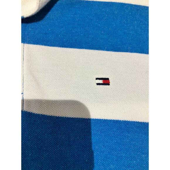 VTG Y2K Tommy Hilfiger Rugby Short Sleeve Polo Shirt Blue White Mens Size M - Picture 4 of 7